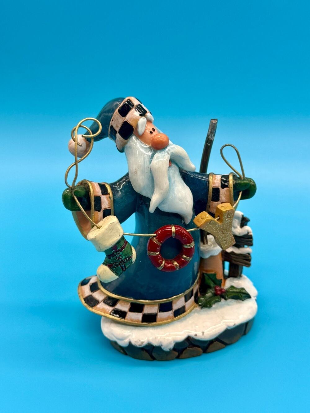 Accents & Occasions Santa Claus Christmas Figurine Whimsical Checkered 6”